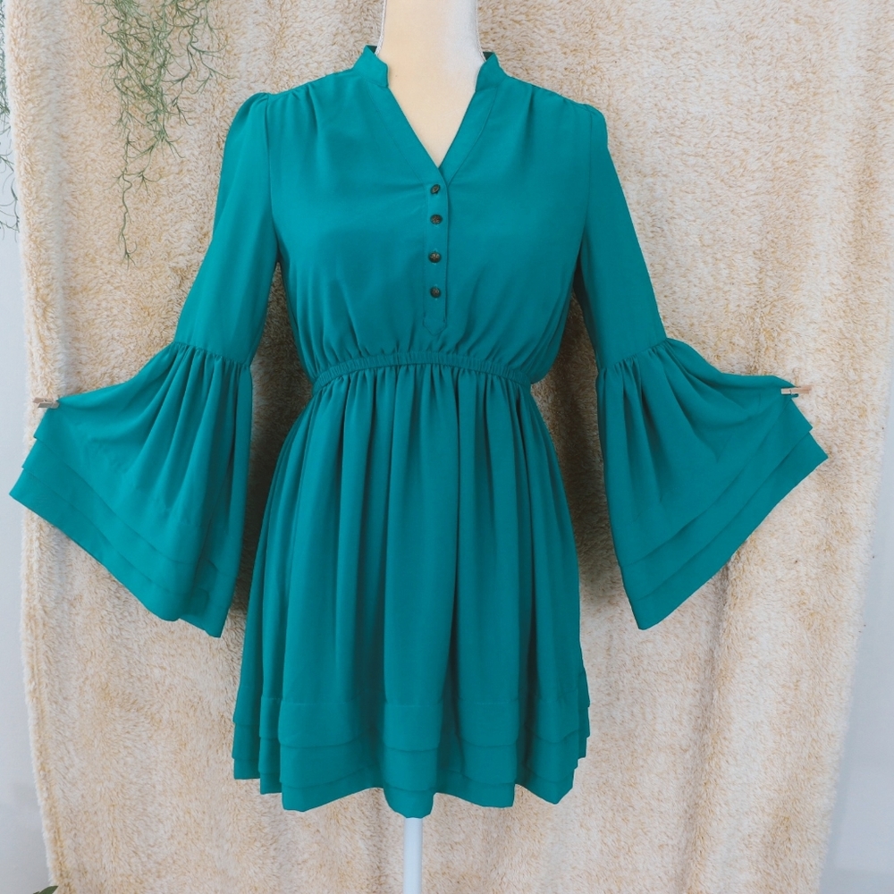 Turquoise bell sleeve dress